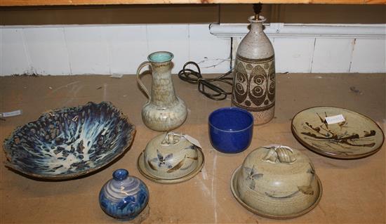 Glazed pottery dish & 7 other items